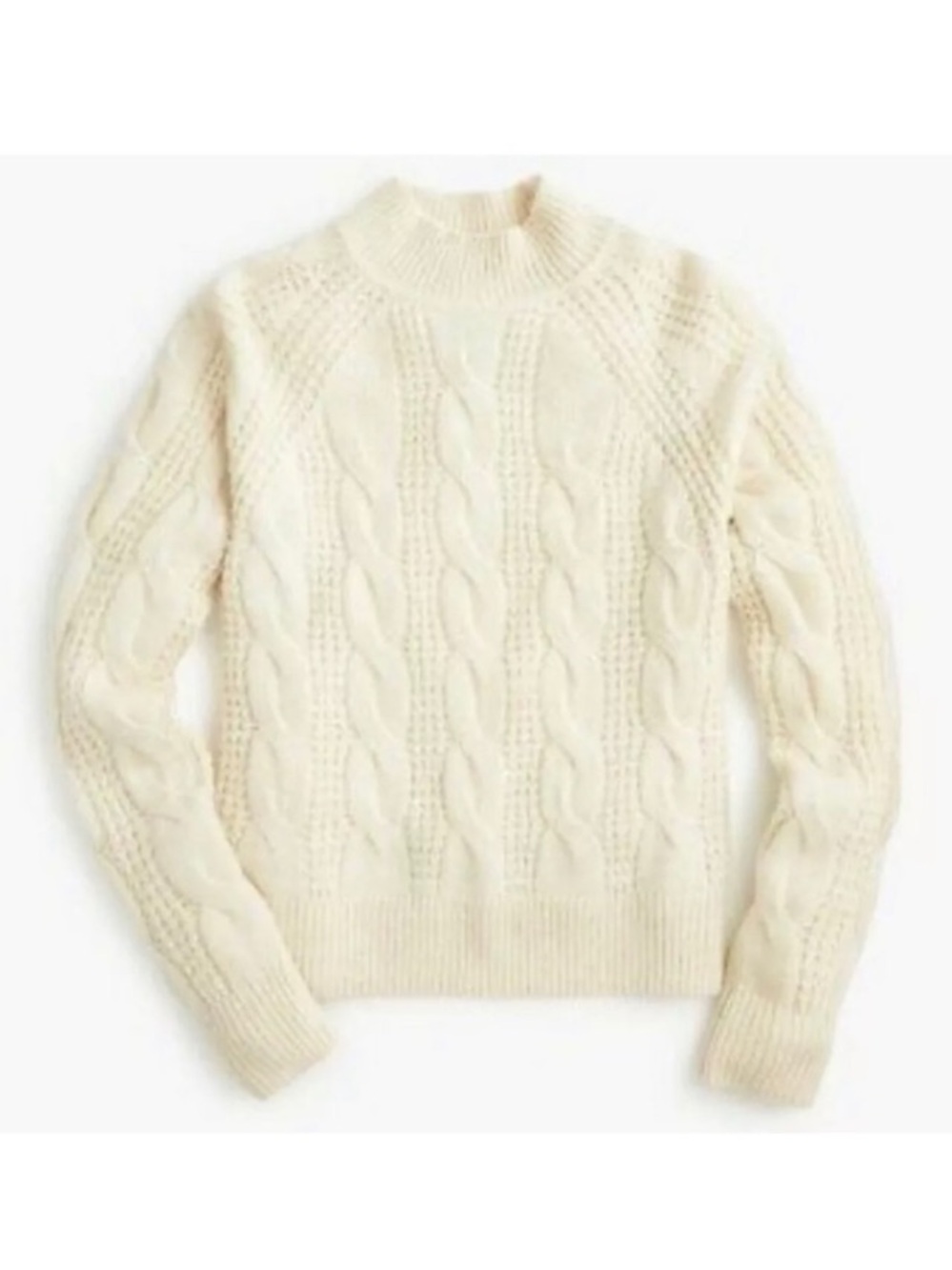 J. Crew Cable Knit Mock Neck Pullover Sweater Neutral Cream XL